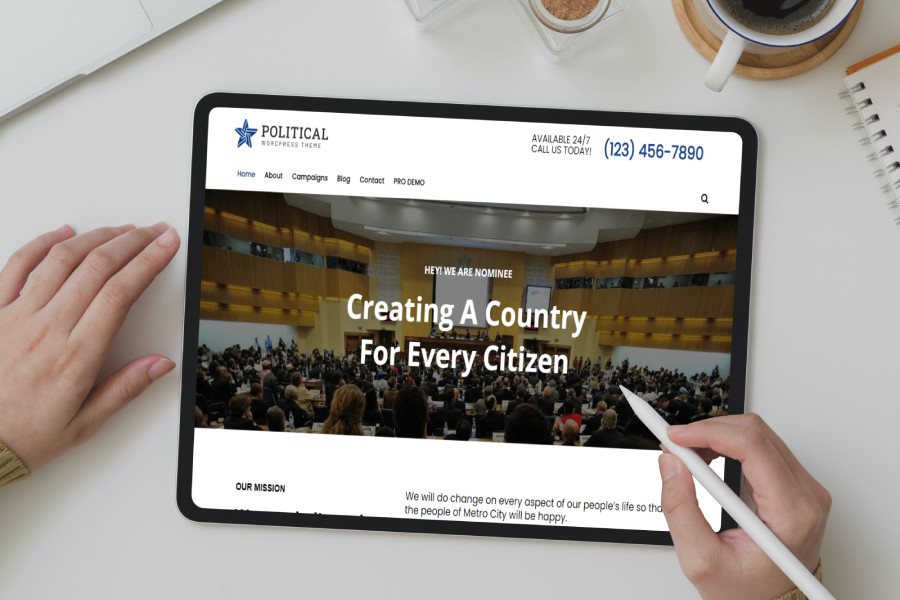 Political Free WordPress Template Tablet Image