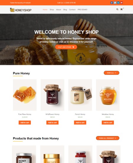 Best Free Honey Shop WP Website Theme
