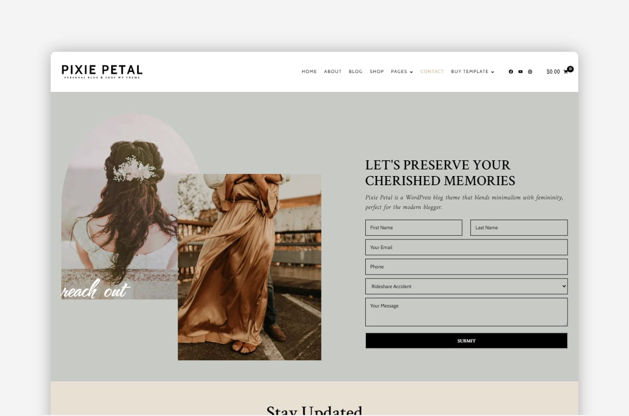 Pixie Petal Website Template Desktop Image