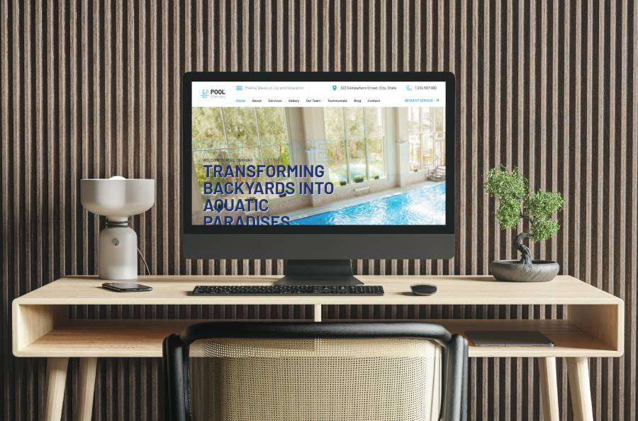 Pool Company Website Template Desktop Image